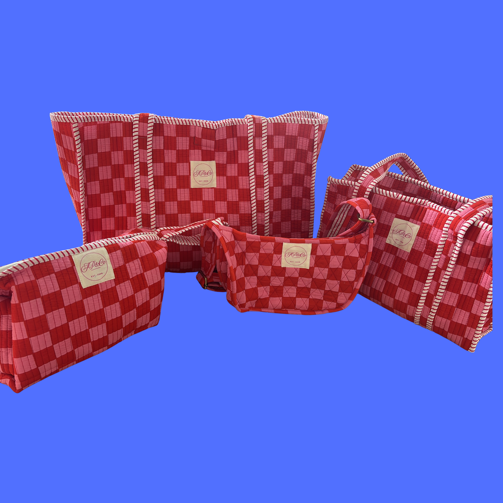 Pink & Red Checkerboard Large Tote Bag