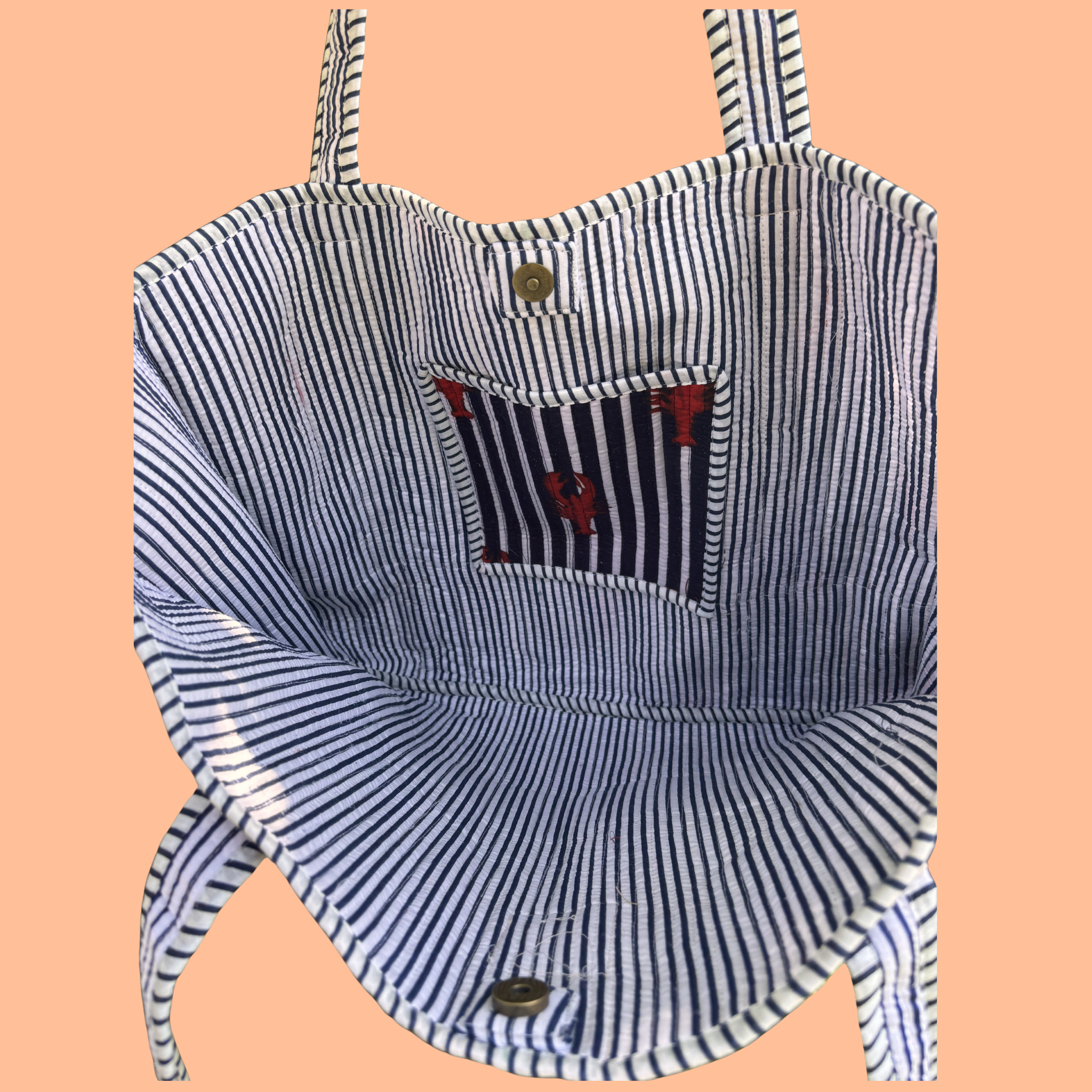 NEW Navy & White Striped Lobster Block Print Tote Bag