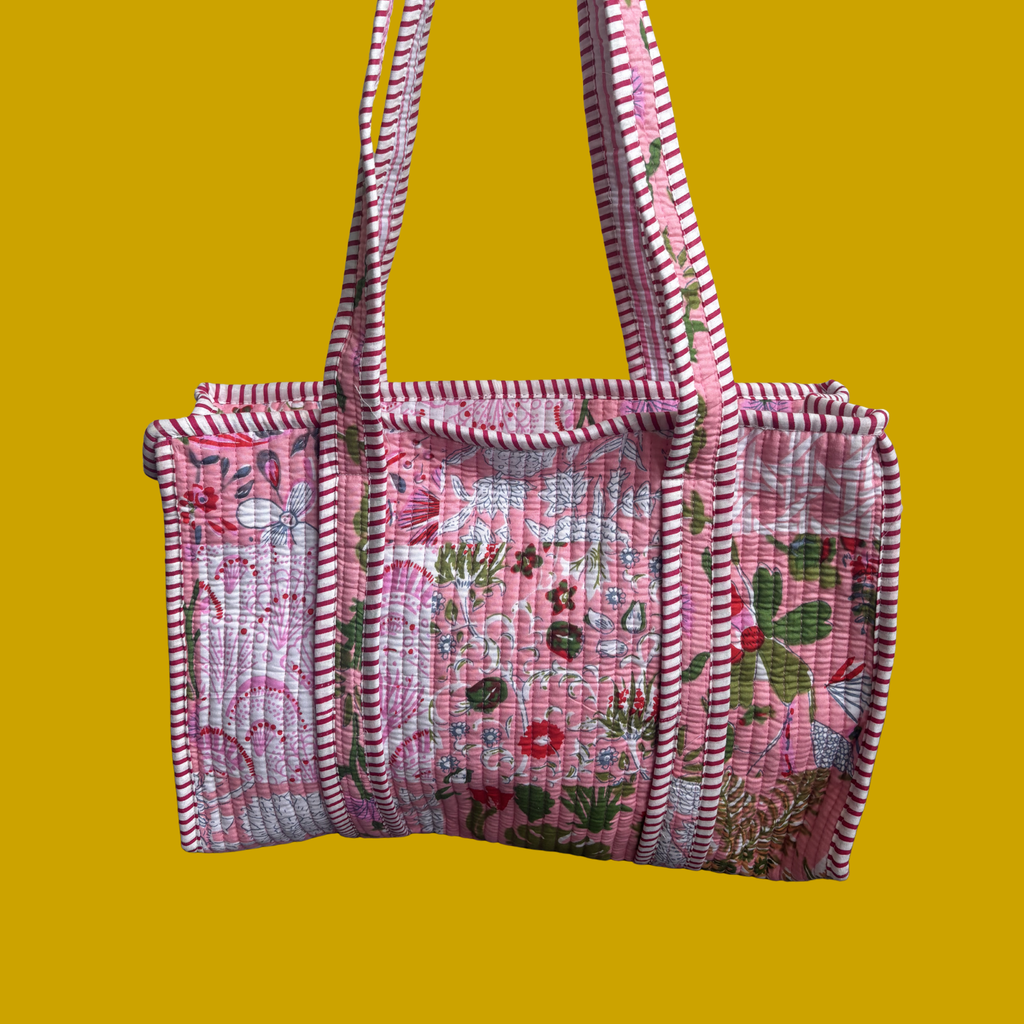 NEW Pink Patchwork Midi Tote Bag + Travel Pouch
