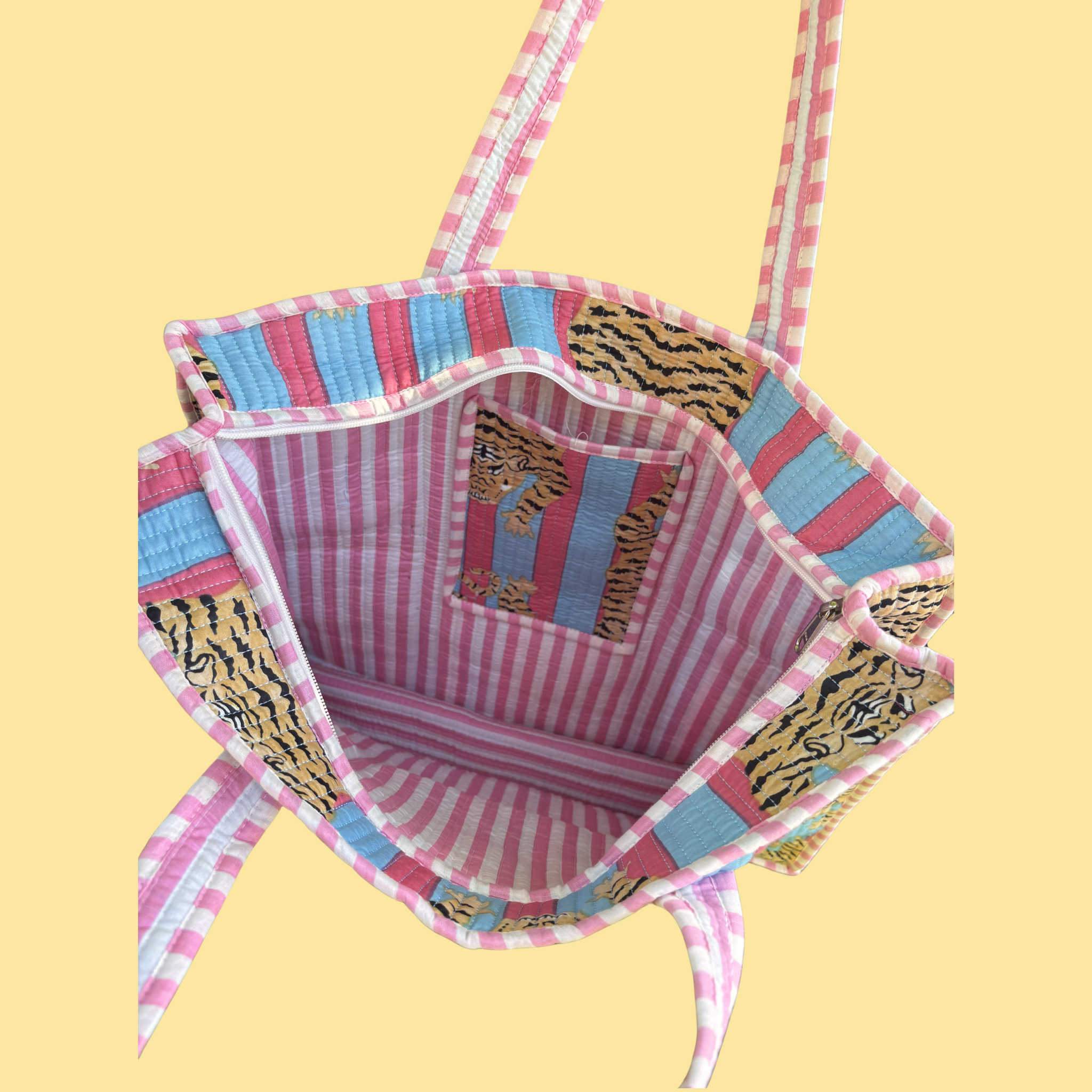 Bubble Gum Striped Tiger Print Tote Bag
