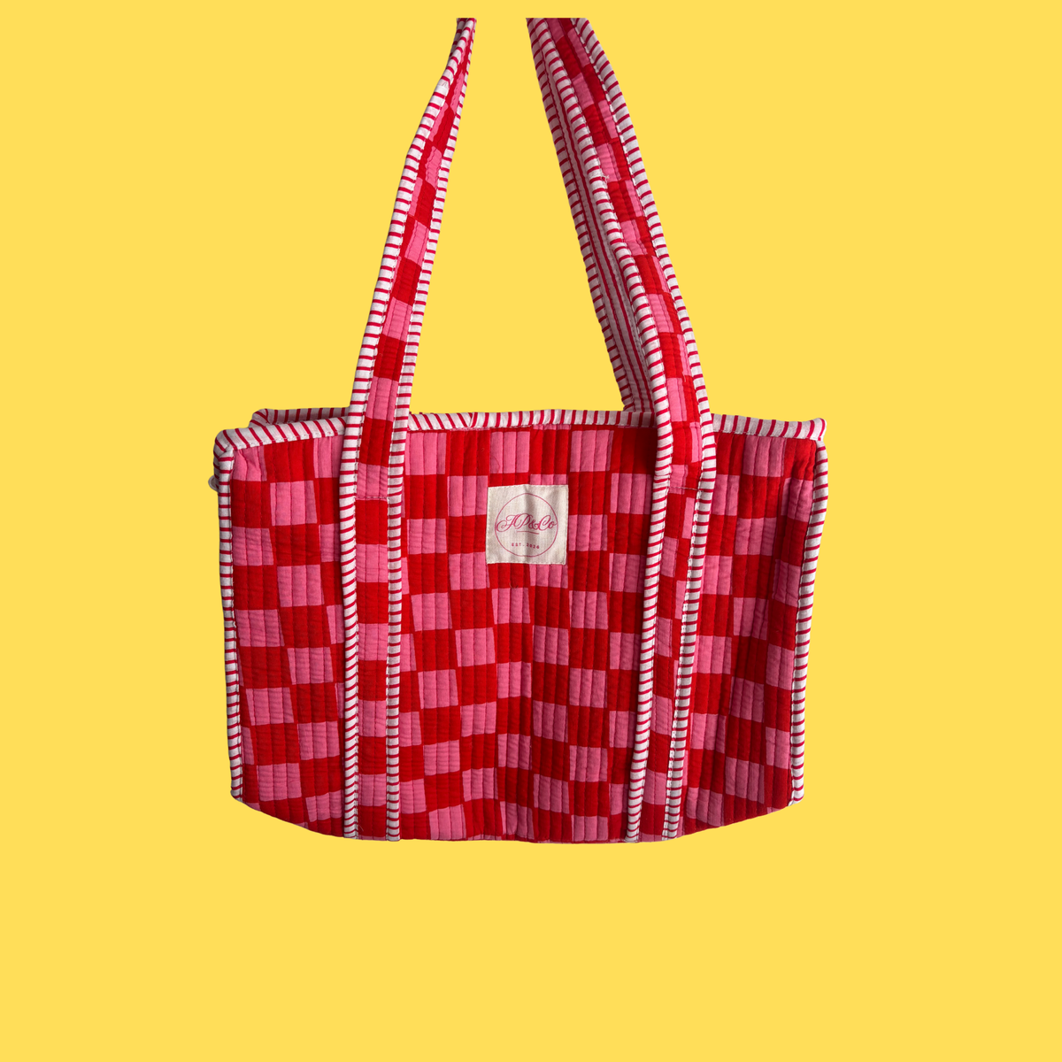 Pink & Red Checkerboard Midi Tote