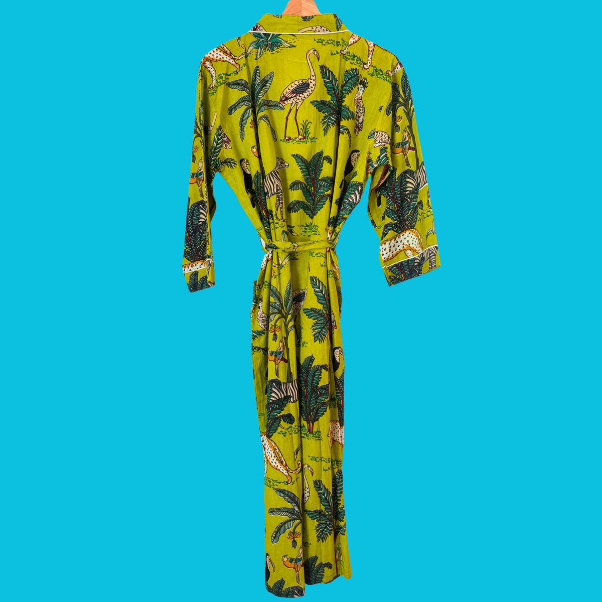 Lime Green Jungle Print Cotton Kimono (Full Length)