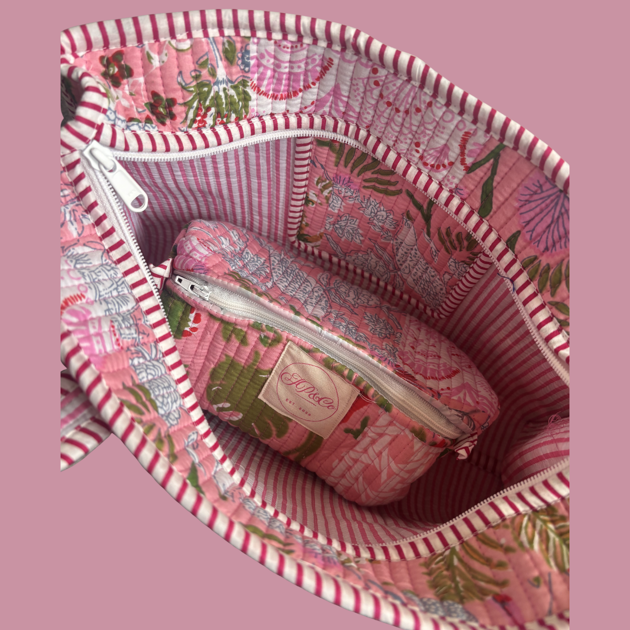 NEW Pink Patchwork Midi Tote Bag + Travel Pouch