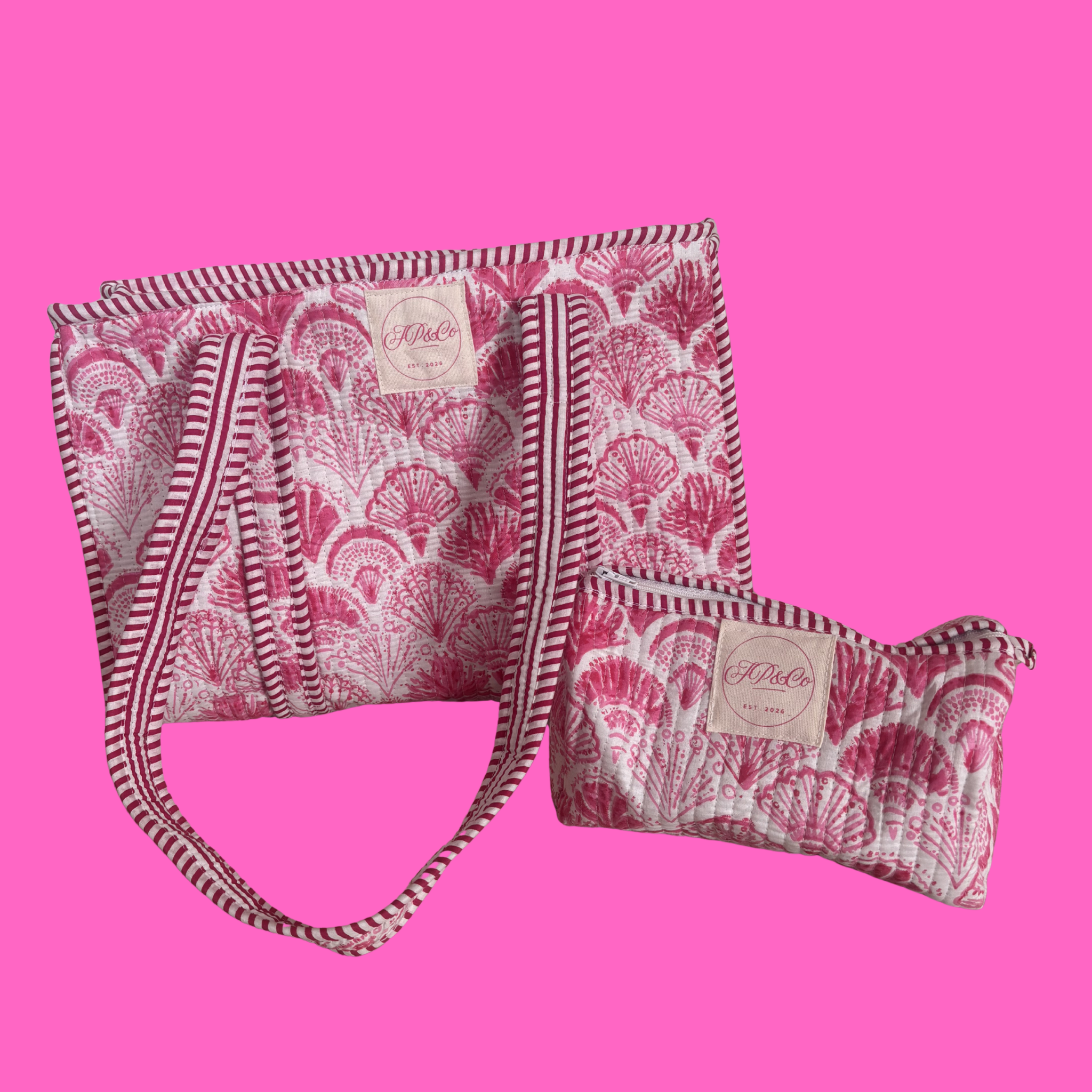 NEW Pink Shells Handmade Midi Tote Bag + Travel Pouch