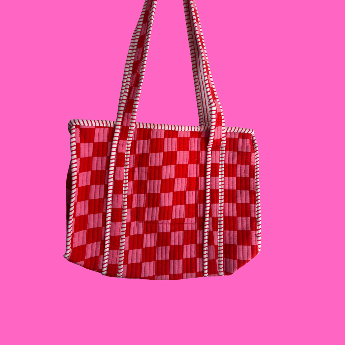 Pink & Red Checkerboard Midi Tote