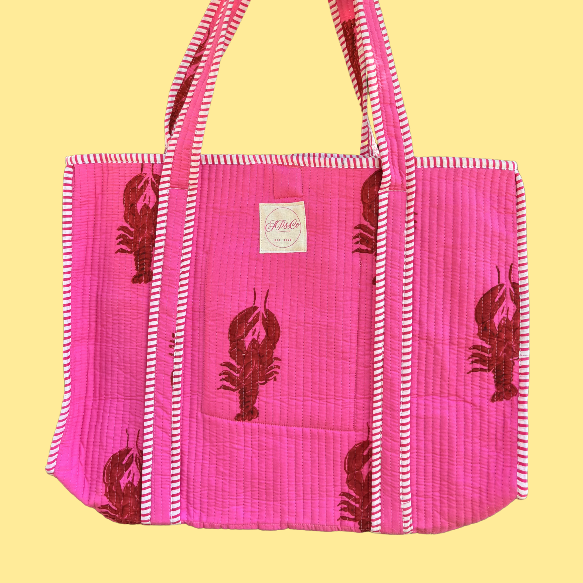 NEW Hot Pink Lobster Block Print Tote Bag