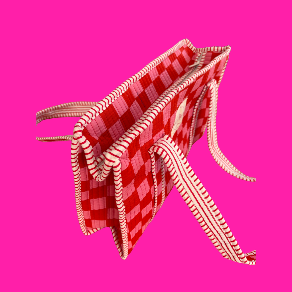 Pink & Red Checkerboard Midi Tote
