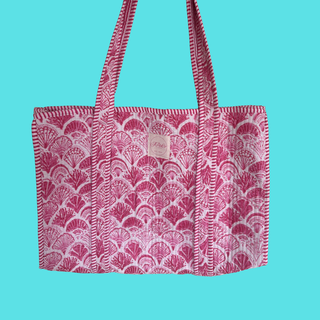 NEW Pink Shells Handmade Midi Tote Bag + Travel Pouch