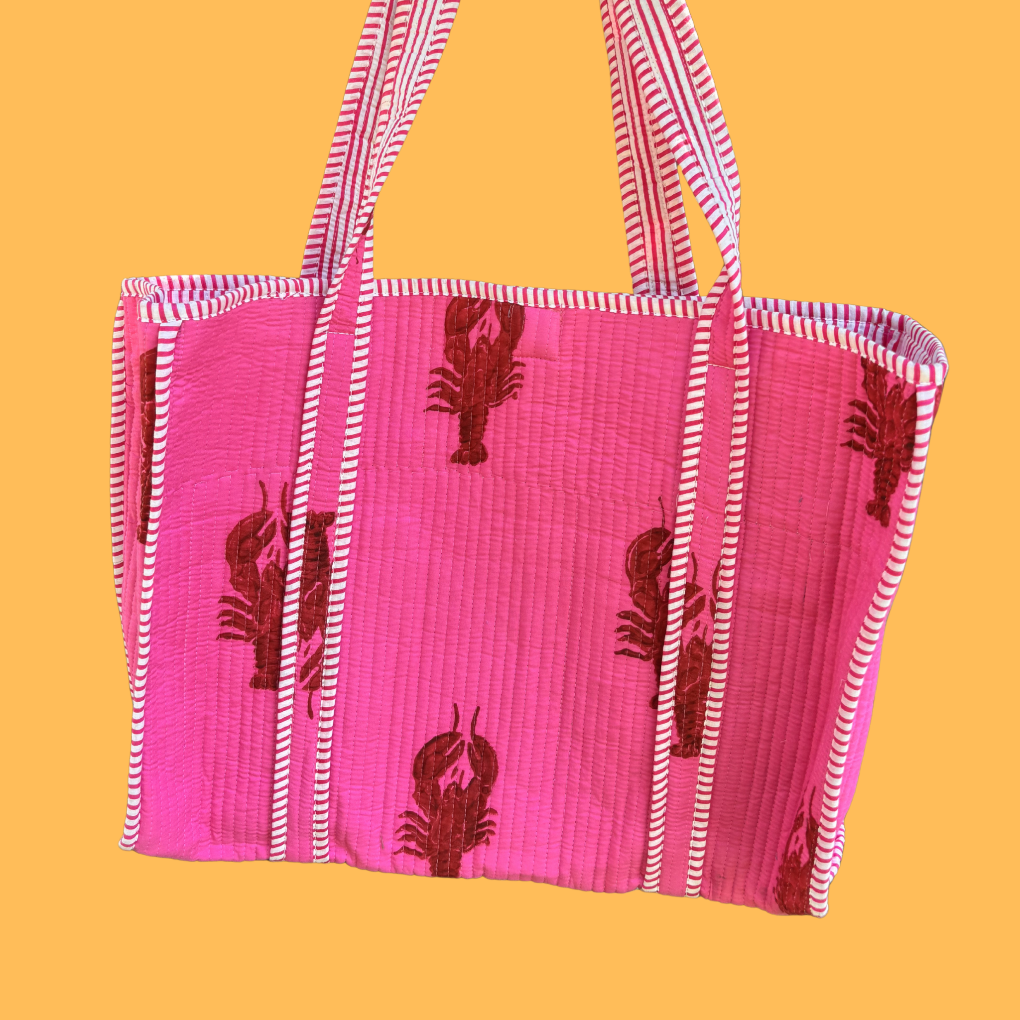 NEW Hot Pink Lobster Block Print Tote Bag