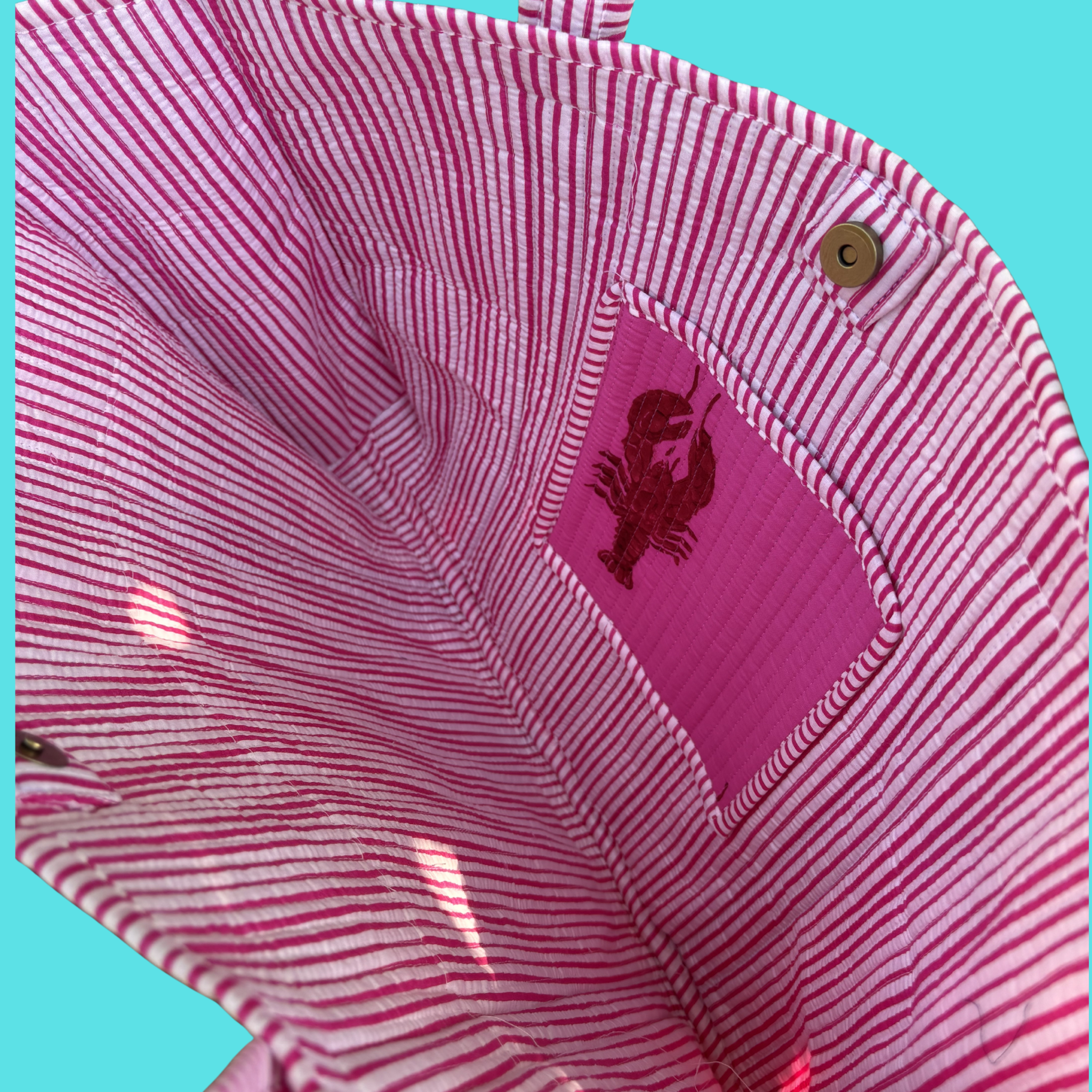 NEW Hot Pink Lobster Block Print Tote Bag