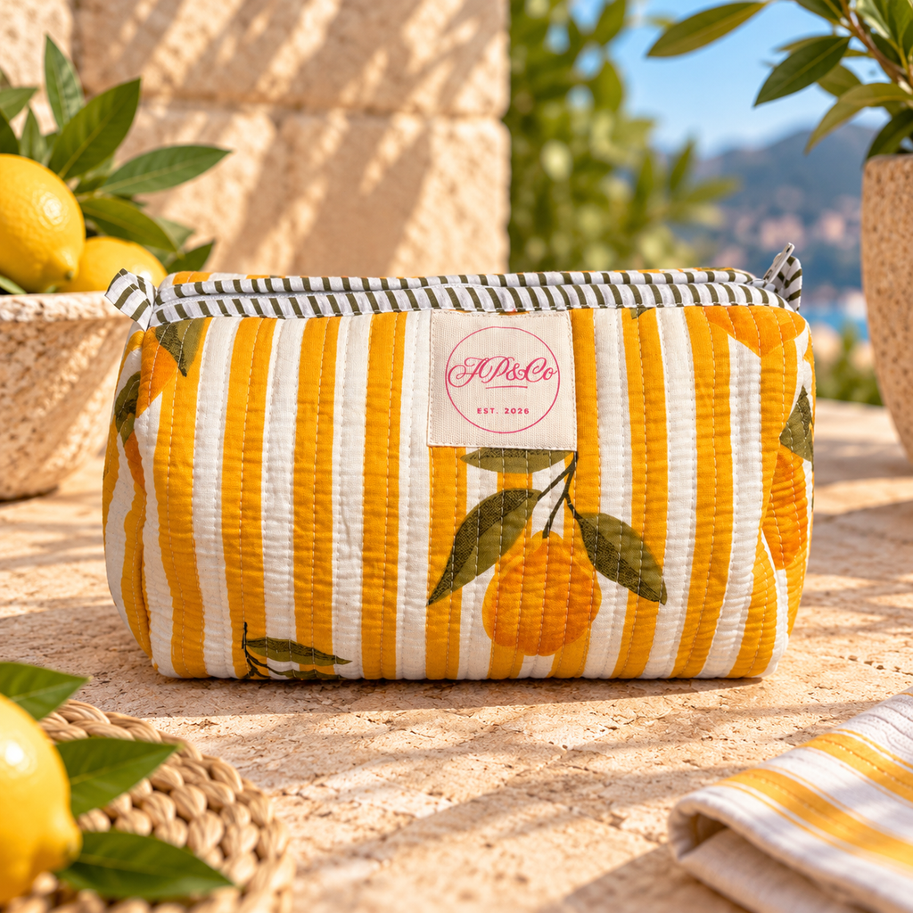 JP & Co Yellow & White Striped Lemons Wash Bag Set, alternate view
