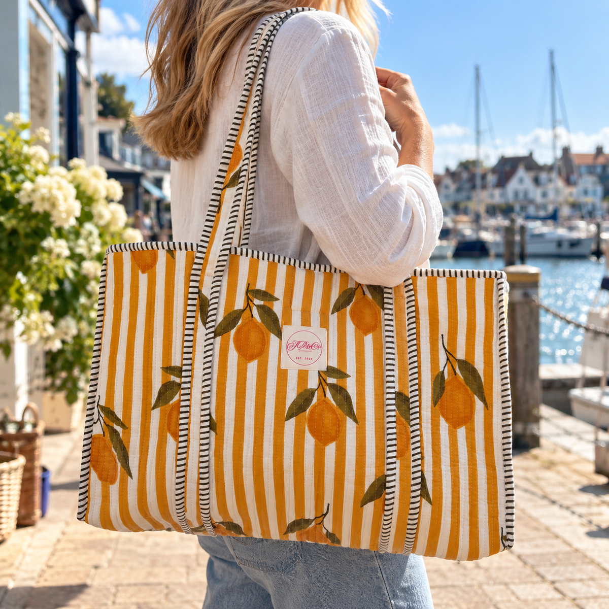 Yellow Striped Lemon Tote Bag