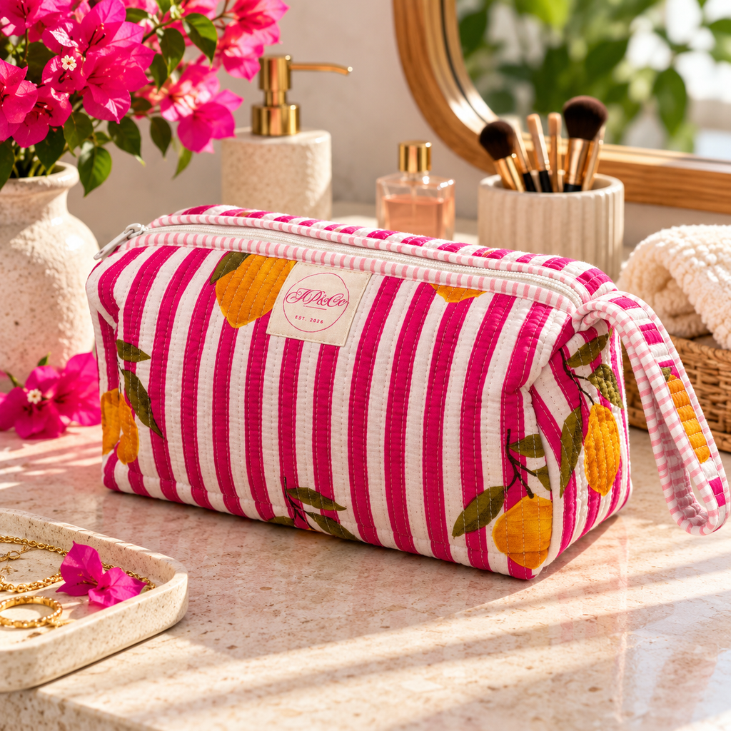 Pink Striped Lemon Hairstyling Tool Bag
