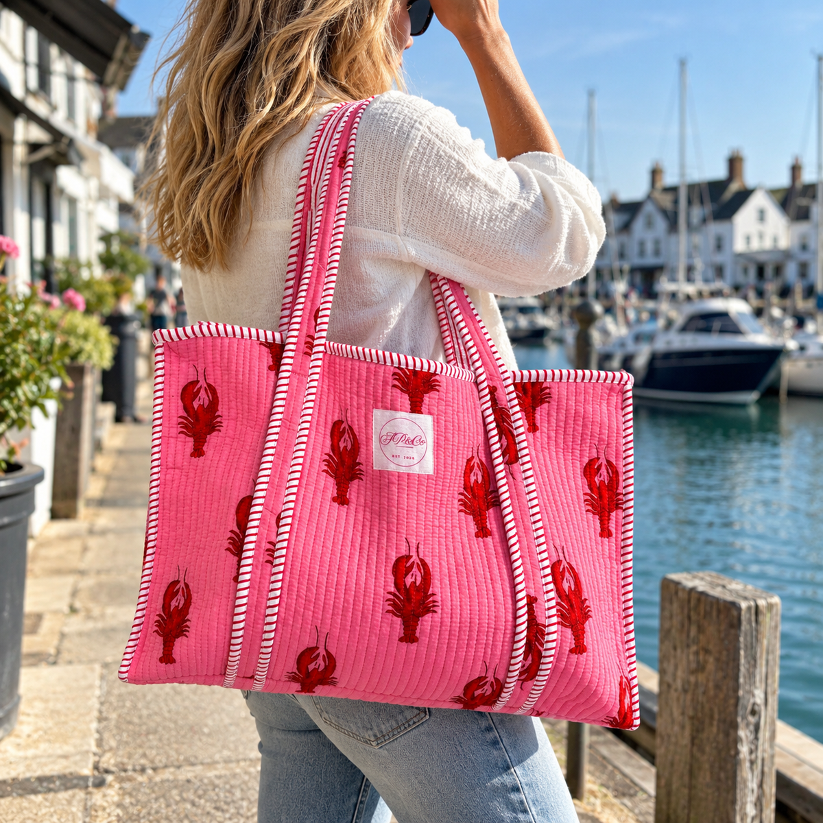 Light Pink Lobster Screen Print Tote Bag