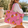 Hot Pink & White Striped Lemon Tote Bag