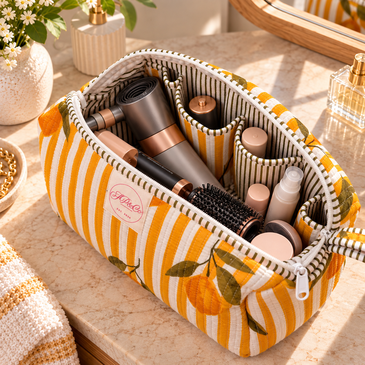 Yellow Striped Lemon Hairstyling Tool Bag