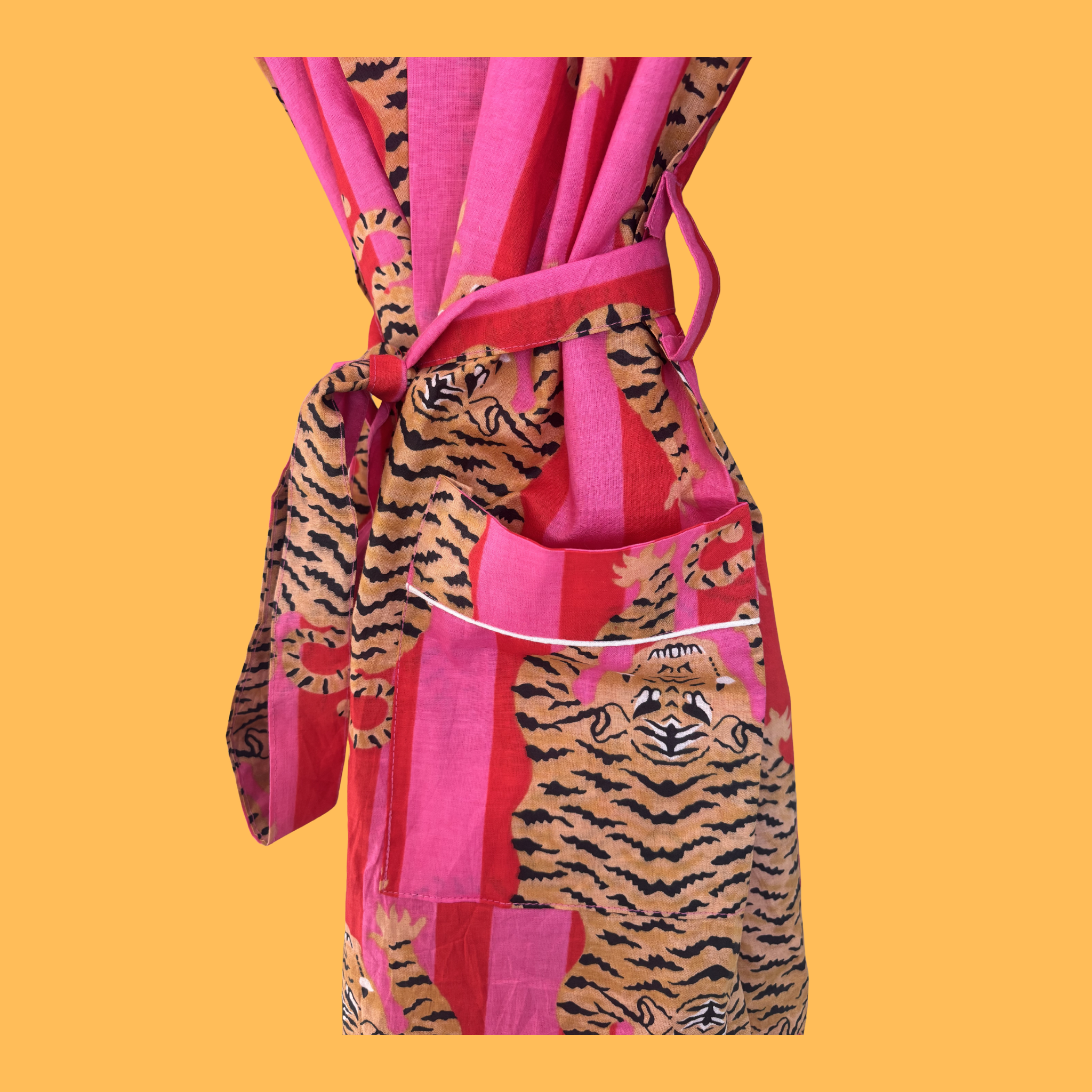 J P & Co Pink & Red Striped Tiger Kimono (Short) on orange background
