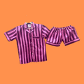 Pink & Burgundy Striped Cotton Pyjamas Short Length on orange backgroun