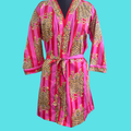 Pink and red stripe tiger kimono short on turquoise background