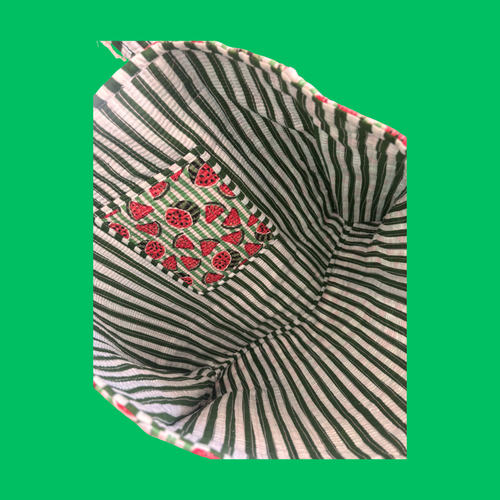 Green Stripe Watermelon Print Tote Bag