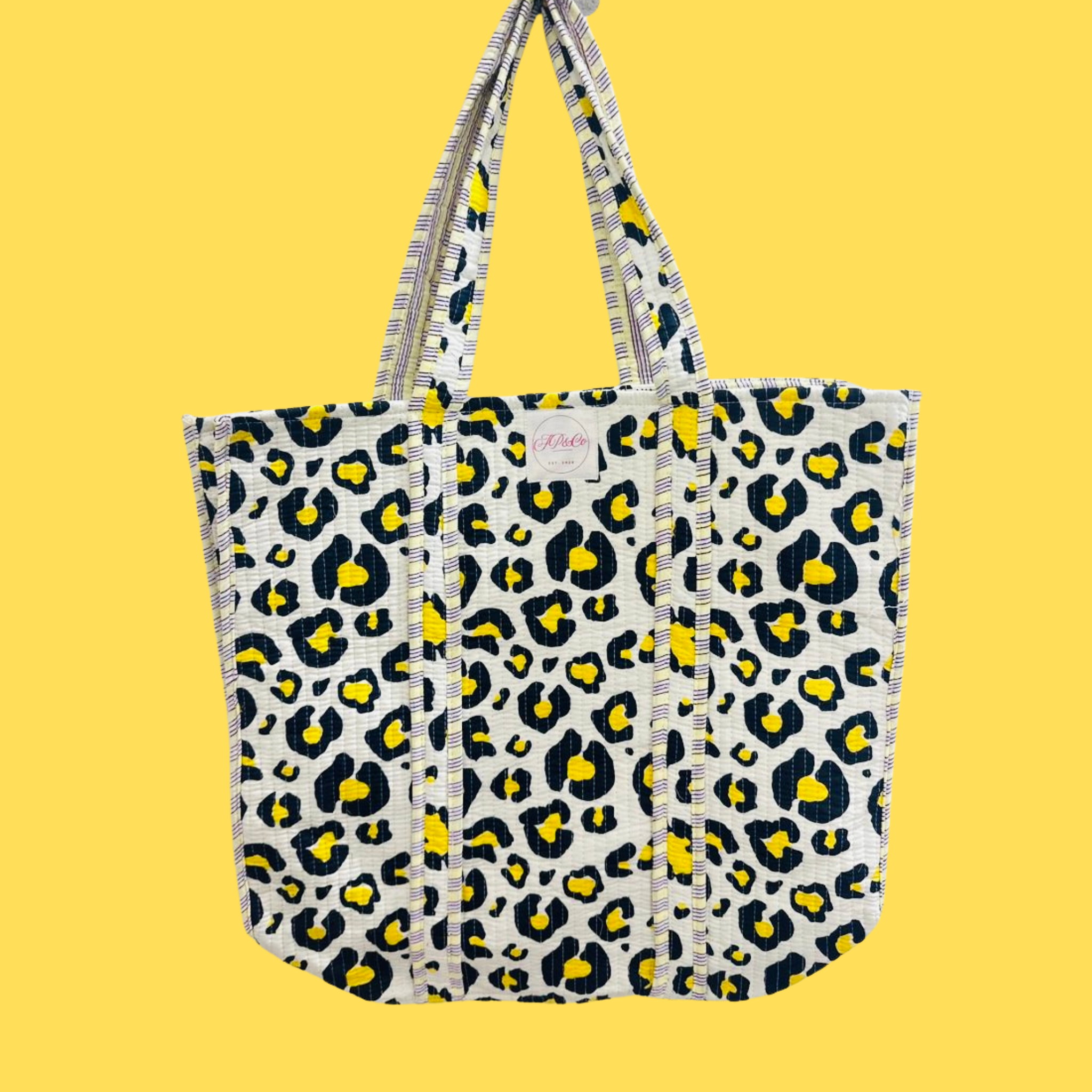 Leopard Print Tote Bag on Yellow background